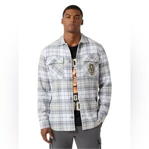 Dogg Supply by Snoop Dogg Men's Gray Plaid Flannel Shirt size large